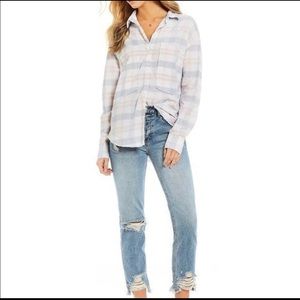 Free People Loveland Plaid Shirt Pastel Combo